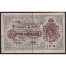MALVINAS 1974 BILLETE DE 50 PENIQUES